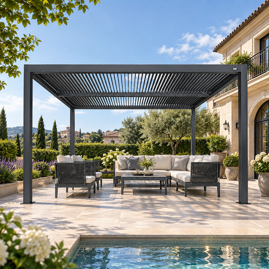 PURPLE LEAF Pergola Bioclimatique Pergola Aluminium Lames Orientables Tonnelle de Jardin Imperméable pour Terrasse Extérieur Carport, Anthracite