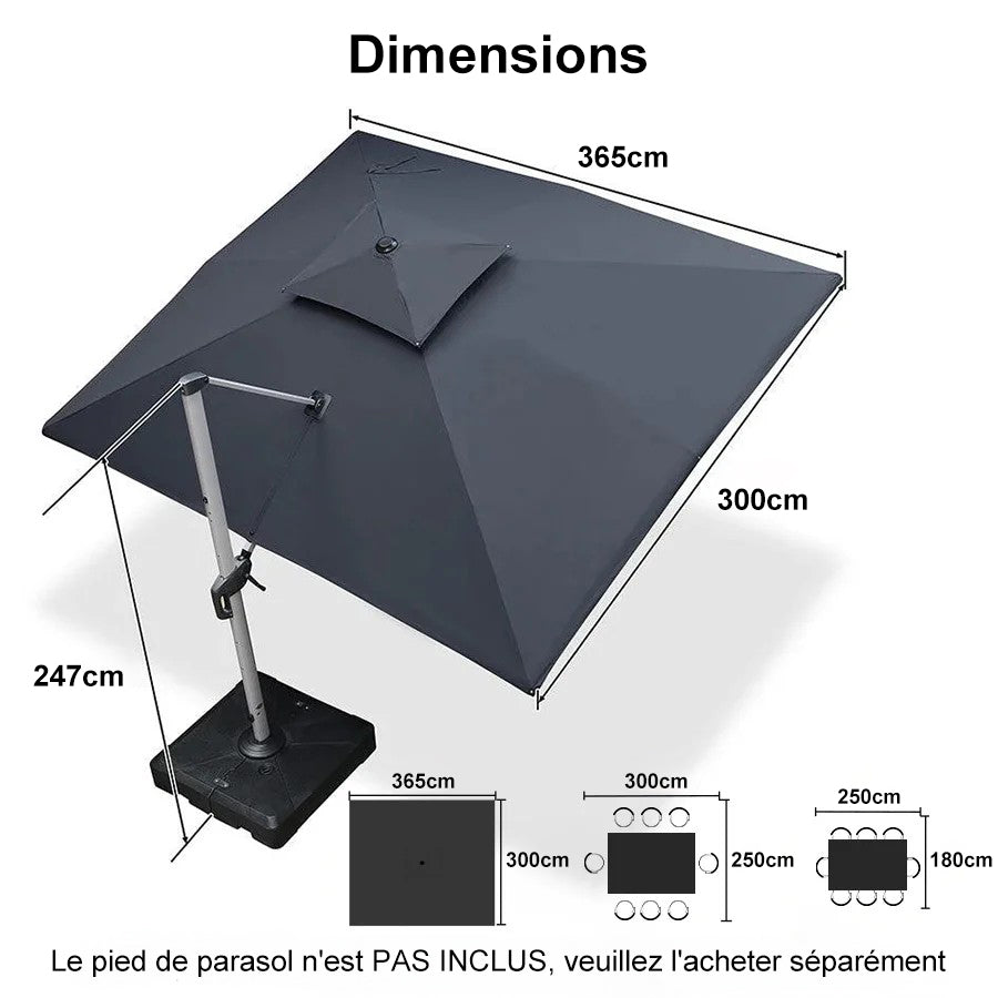 PURPLE LEAF Parasol Déporté Inclinable Rectangulaire, Parasol De Jardin Extérieur Toit à Double Rotatif 360°, Parasol Terrasse Extérieur