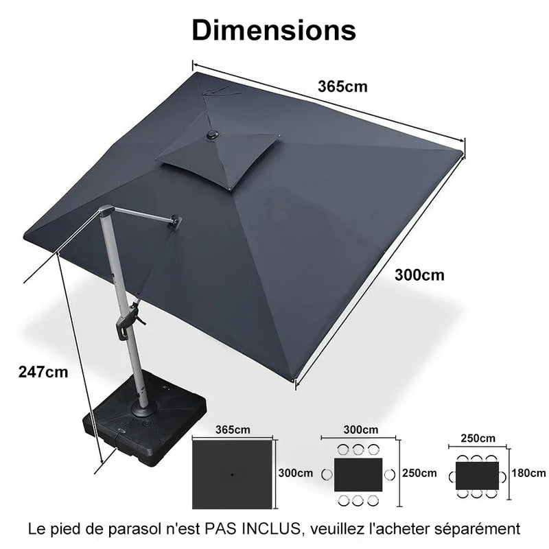 PURPLE LEAF Parasol Déporté Inclinable Rectangulaire, Parasol De Jardin Extérieur Toit à Double Rotatif 360°, Parasol Terrasse Extérieur