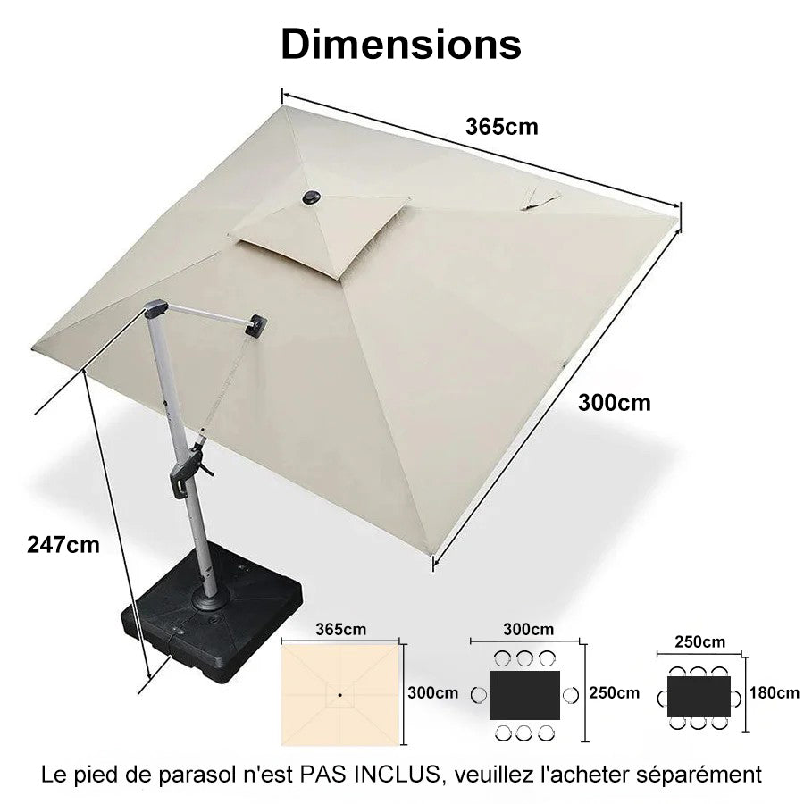 PURPLE LEAF Parasol Déporté Inclinable Rectangulaire, Parasol De Jardin Extérieur Toit à Double Rotatif 360°, Parasol Terrasse Extérieur