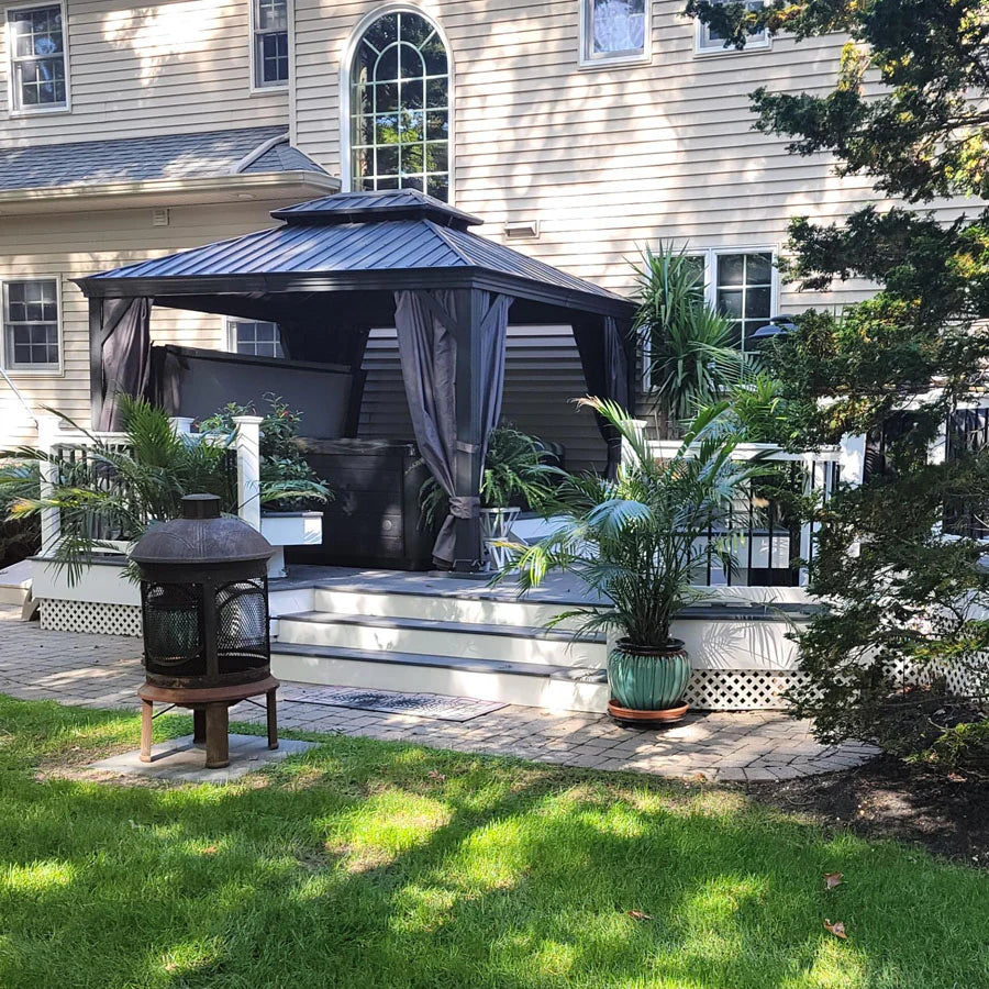 PURPLE LEAF Tonnelle De Jardin Exterieur Tonnelle Pergola Aluminum Avec Moustiquaire Et Rideaux Pavillon De Jardin à Double Toit Acier Galvanisé, Gris