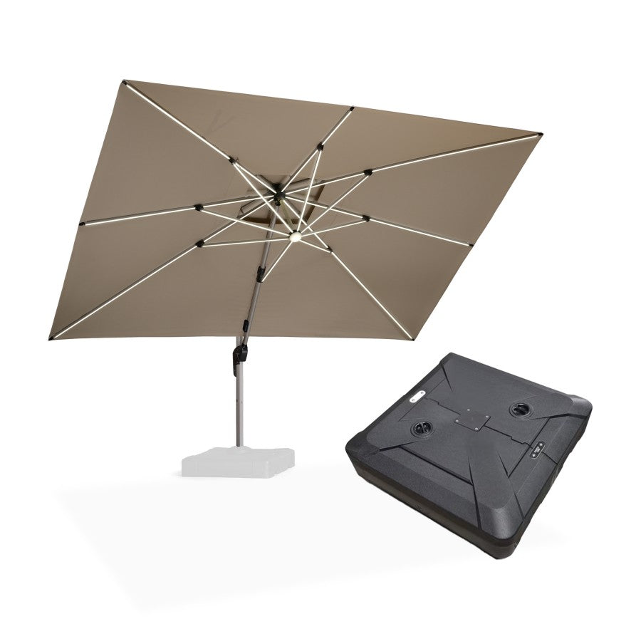 PURPLE LEAF Parasol Déporté avec LED Solaire de Jardin à Double Toit Rectangulaire avec socle