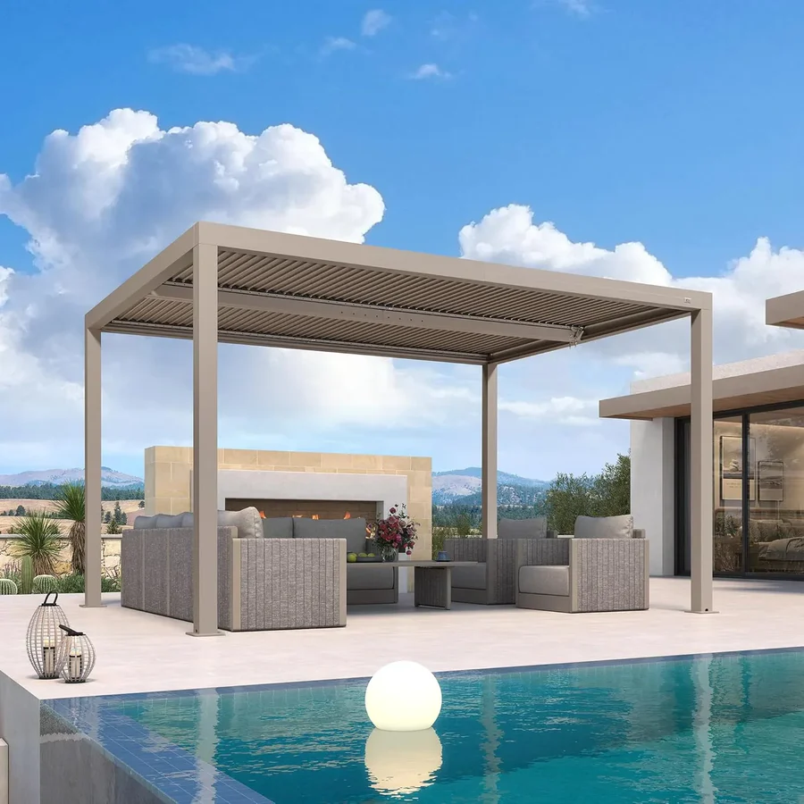 PURPLE LEAF Pergola Bioclimatique Aluminium Tonnelle Indépendante Protection Solaire Pavillon Pour Jardin Terrasse Champagne
