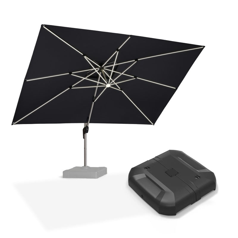 PURPLE LEAF Parasol Déporté avec LED Solaire de Jardin à Double Toit Rectangulaire avec socle