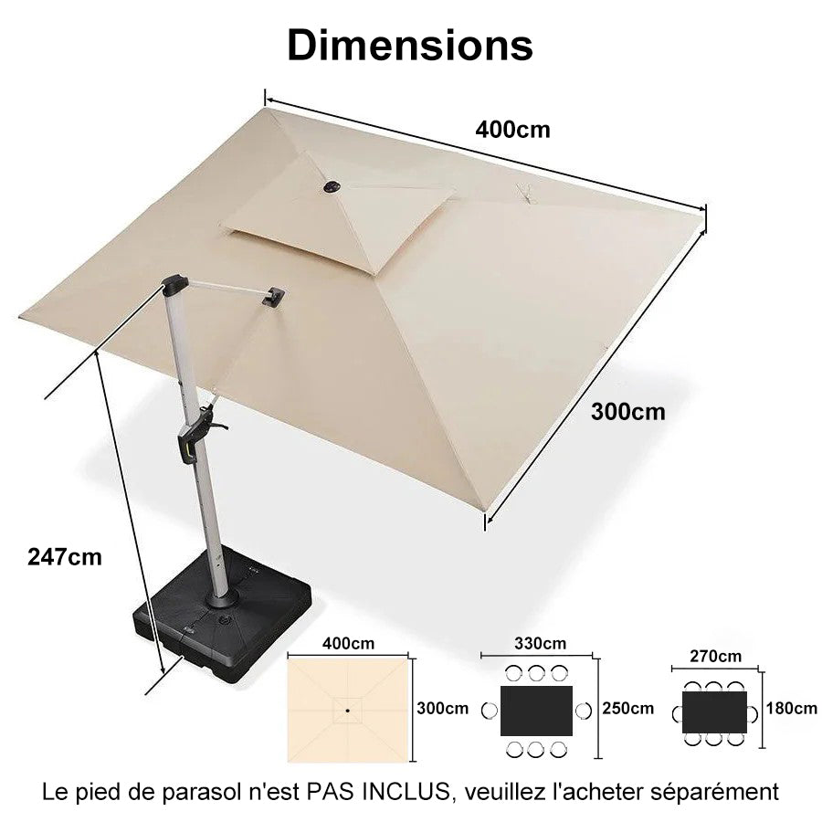 PURPLE LEAF Parasol Déporté Inclinable Rectangulaire, Parasol De Jardin Extérieur Toit à Double Rotatif 360°, Parasol Terrasse Extérieur