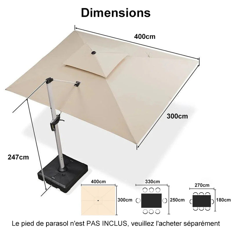 PURPLE LEAF Parasol Déporté Inclinable Rectangulaire, Parasol De Jardin Extérieur Toit à Double Rotatif 360°, Parasol Terrasse Extérieur