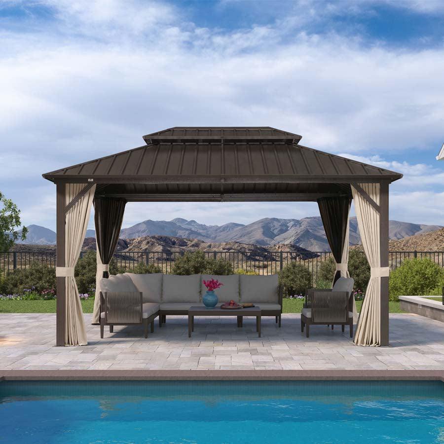 PURPLE LEAF Tonnelle De Jardin Tonnelle Aluminum Résistant à l'eau et stable Adapté à toutes les saisons Double Toit Acier Galvanisé，Économique - Bronze