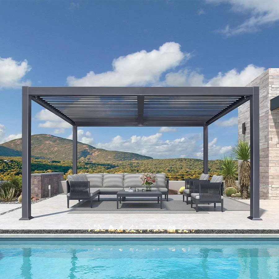 PURPLE LEAF Pergola Bioclimatique d'extérieur en aluminium à toit réglable pour terrasse et jardin grise