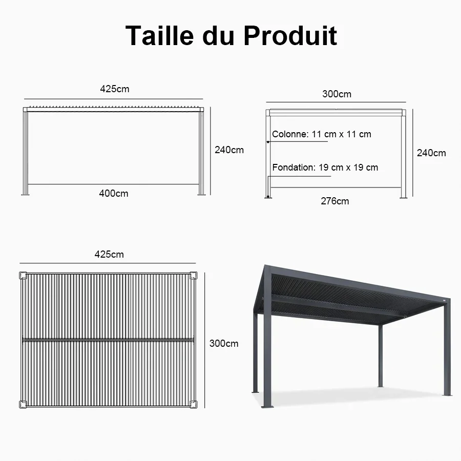 PURPLE LEAF Pergola Bioclimatique Alunimium Toit à Lames Orientables Réglables Tonnelle de Jardin Autoportante avec Stores Enrouleurs Pavillon de Jardin Hardtop Imperméable Abri Terrasse Anthracite