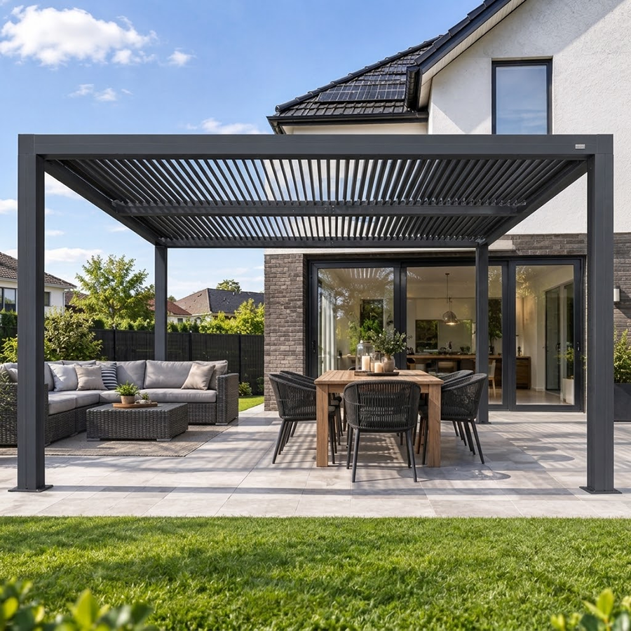PURPLE LEAF Pergola Bioclimatique Pergola Aluminium Lames Orientables Tonnelle de Jardin Imperméable pour Terrasse Extérieur Carport, Anthracite