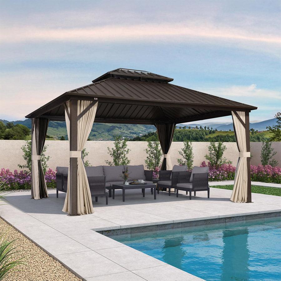 PURPLE LEAF Tonnelle De Jardin Tonnelle Aluminum Résistant à l'eau et stable Adapté à toutes les saisons Double Toit Acier Galvanisé，Économique - Bronze