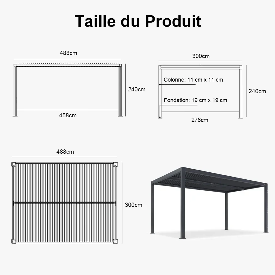 PURPLE LEAF Pergola Bioclimatique Alunimium Toit à Lames Orientables Réglables Tonnelle de Jardin Autoportante avec Stores Enrouleurs Pavillon de Jardin Hardtop Imperméable Abri Terrasse Anthracite