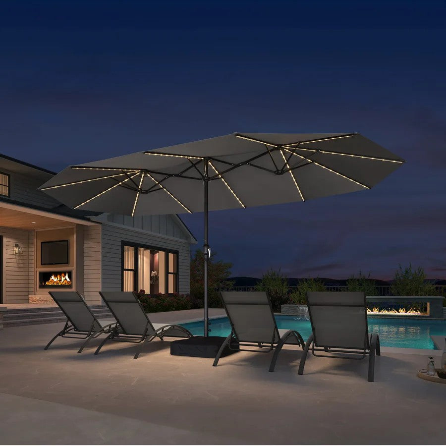 PURPLE LEAF Parasol de Jardin Double Aluminium avec lumières LED, Avec Socle, pour Terrasse, Jardin, Balcon et Piscine