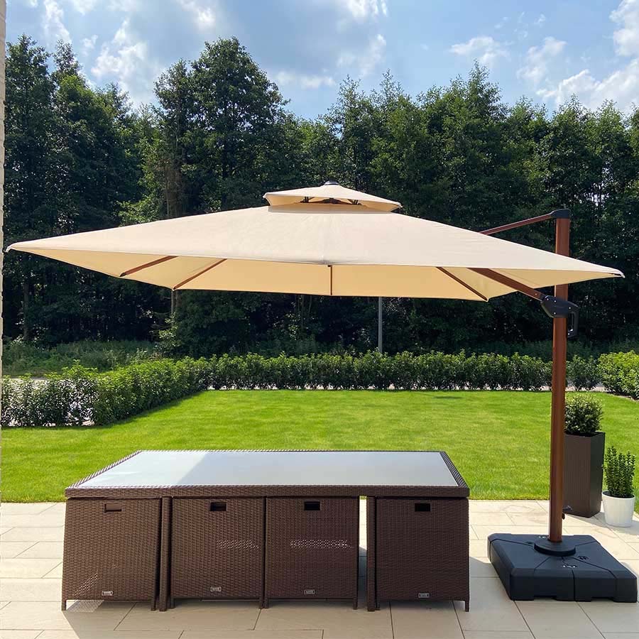 PURPLE LEAF Parasol Déporté Inclinable Grain de Bois en Aluminium Parasol De Jardin Extérieur Toit à Double Rotatif 360°