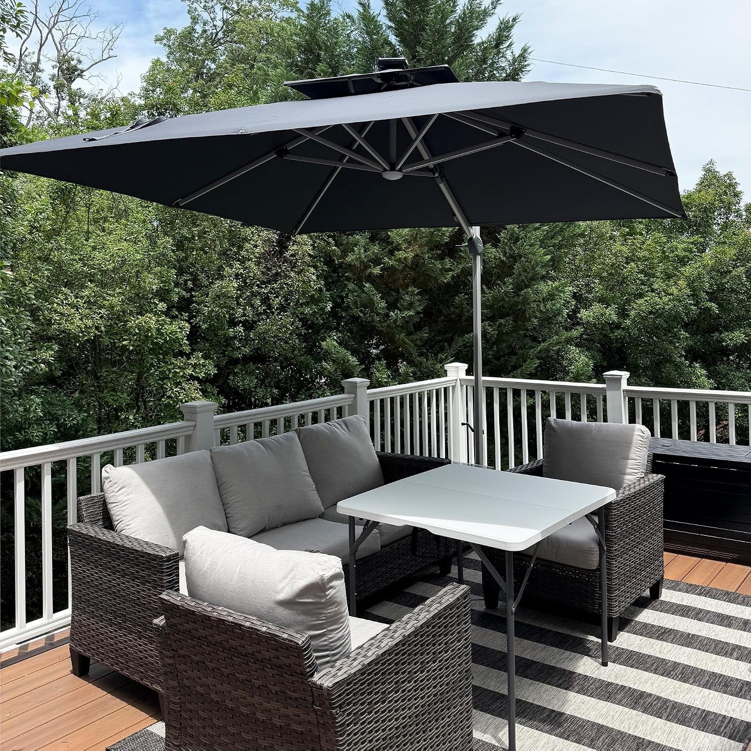 PURPLE LEAF Parasol De Jardin Extérieur avec LED Parasol Déporté Toit à Double Rotatif 360° Parasol Excentré Inclinable Parasol Terrasse Extérieur
