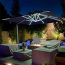 PURPLE LEAF Parasol de Jardin Extérieur avec LED Double Toit Rotatif 360° Inclinable avec socle