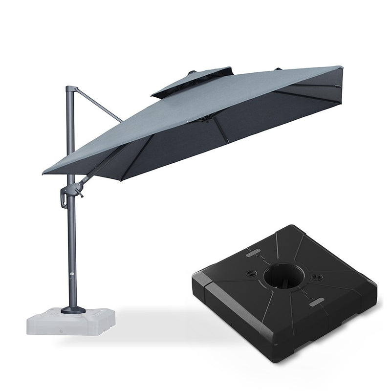 PURPLE LEAF Parasol Déporté à Double Toit avec Cadre Gris Acier Carré Rectangle avec socle