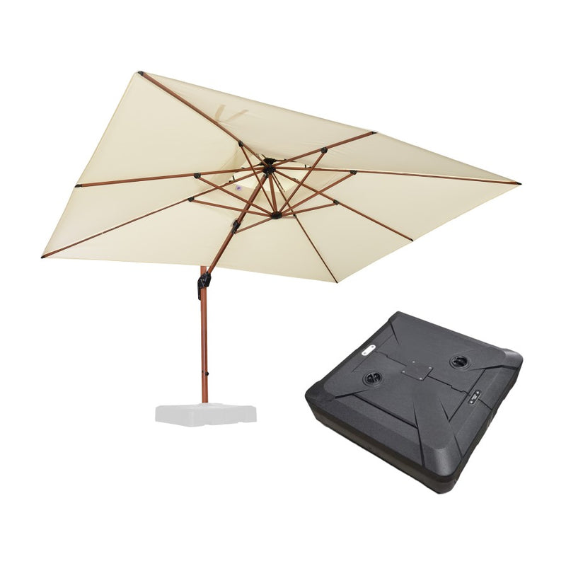 PURPLE LEAF Parasol Déporté Rectanglulaire Grain de Bois en Aluminium avec socle