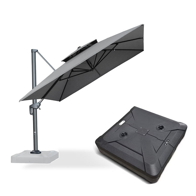 PURPLE LEAF Parasol Déporté à Double Toit avec Cadre Gris Acier Carré Rectangle avec socle