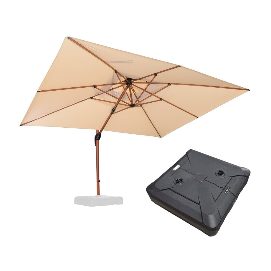 PURPLE LEAF Parasol Déporté Rectanglulaire Grain de Bois en Aluminium avec socle