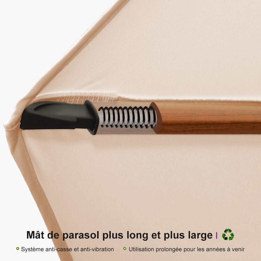 PURPLE LEAF Parasol Déporté Rectanglulaire Grain de Bois en Aluminium avec socle