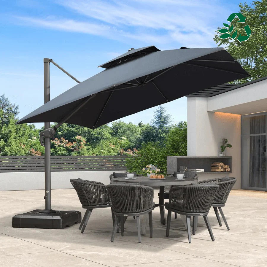 PURPLE LEAF Parasol Déporté à Double Toit avec Cadre Gris Acier Carré Rectangle avec socle