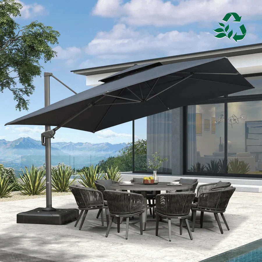 PURPLE LEAF Parasol Déporté à Double Toit avec Cadre Gris Acier Carré Rectangle avec socle
