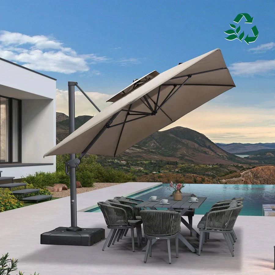 PURPLE LEAF Parasol Déporté à Toit Double avec Cadre Gris Acier Parasol d'Extérieur Grands Parasols de Patio Carré Rectangulaire