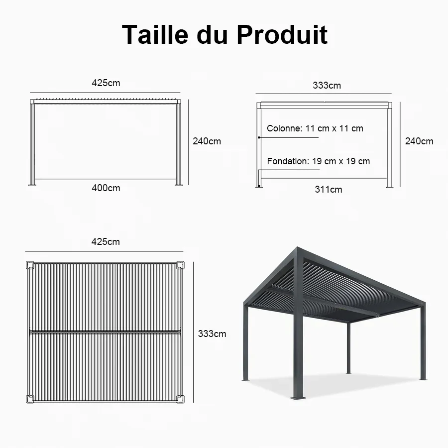 PURPLE LEAF Pergola Bioclimatique Alunimium Toit à Lames Orientables Réglables Tonnelle de Jardin Autoportante avec Stores Enrouleurs Pavillon de Jardin Hardtop Imperméable Abri Terrasse Anthracite