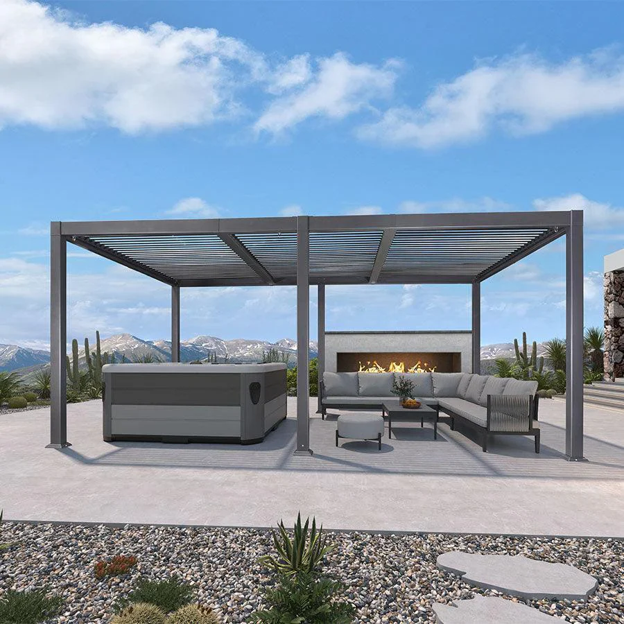 PURPLE LEAF Pergola Bioclimatique d'extérieur en aluminium à toit réglable pour terrasse et jardin grise
