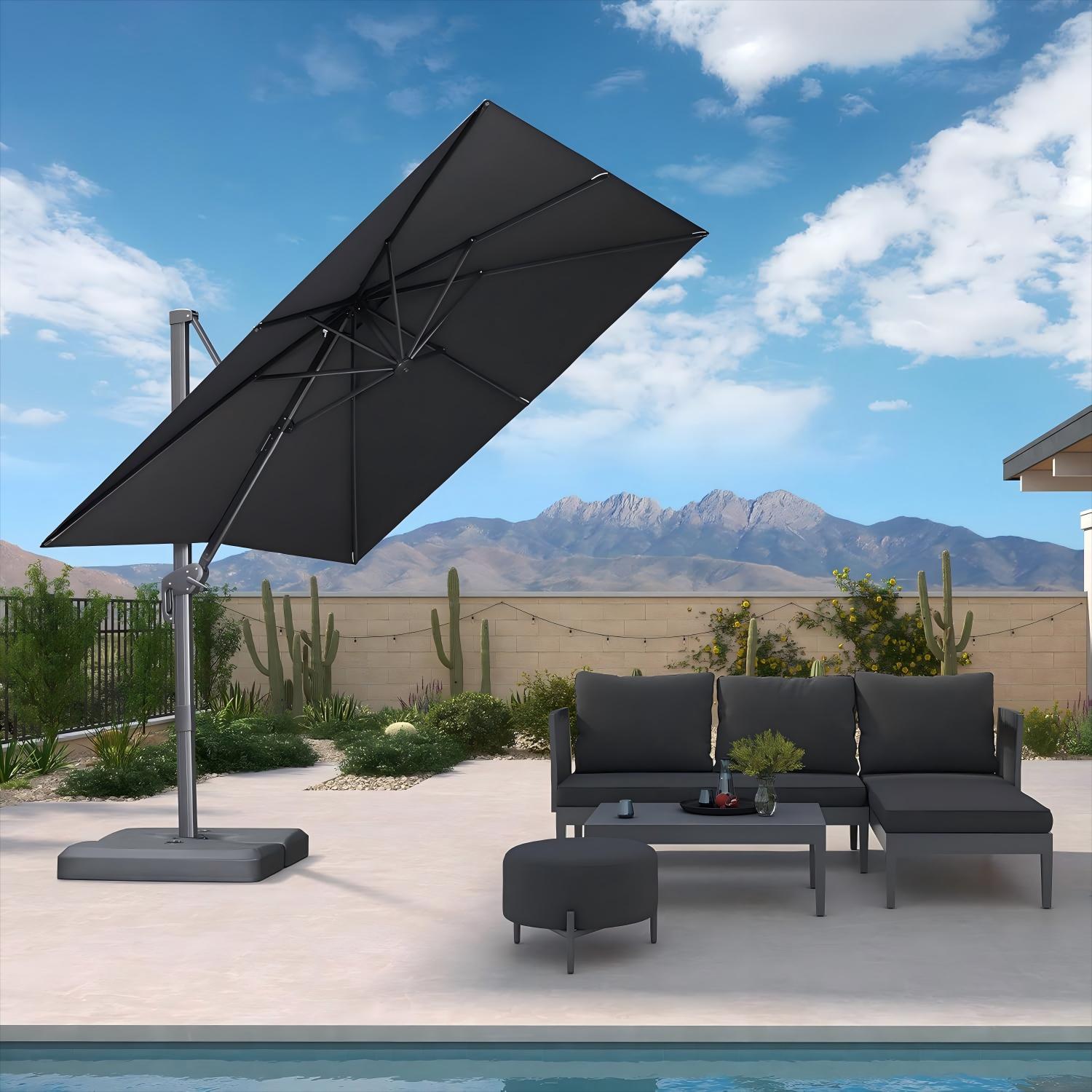 PURPLE LEAF Parasol Déporté Économique avec Cadre Gris Acier Carré Rectangulaire avec socle