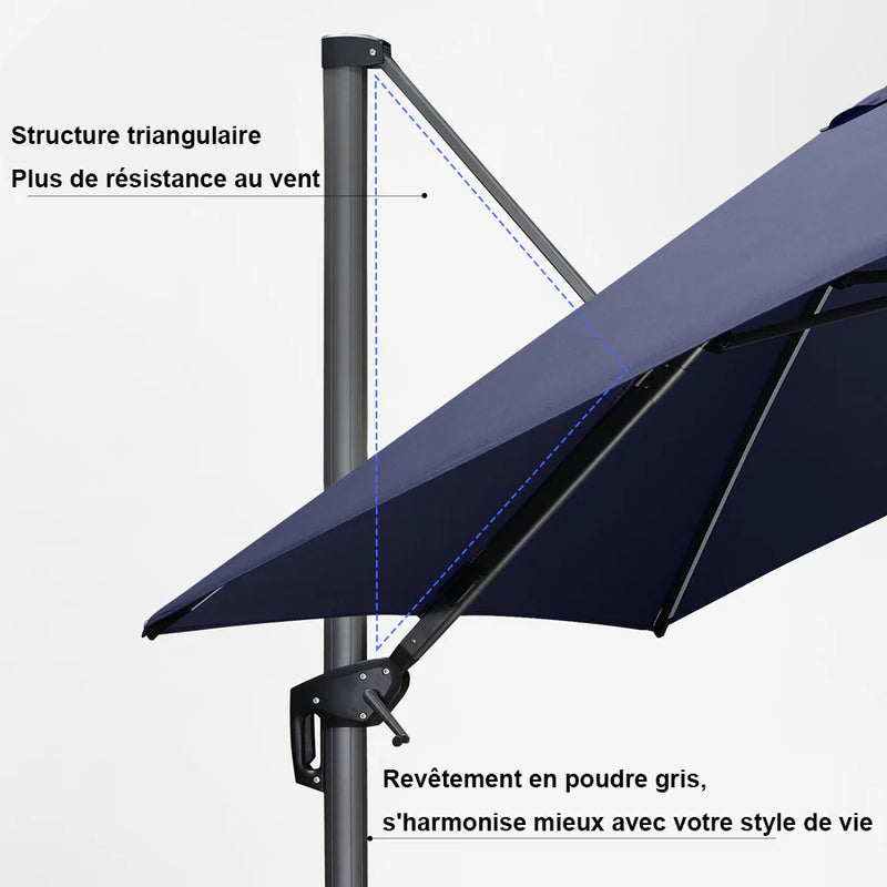 PURPLE LEAF Parasol Déporté avec LED Solaire 3 x 3 m Carré, Parasol De Jardin Extérieur Inclinable Toile Protection UV