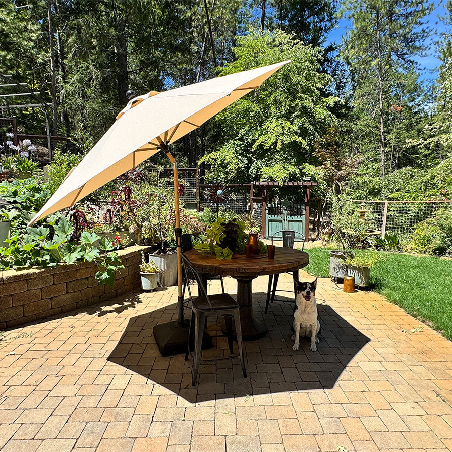 PURPLE LEAF Parasol Droit Inclinable de Marché d'Extérieur en Aluminium avec Effet Bois Pour Table de Jardin Carré Rectangle Rond