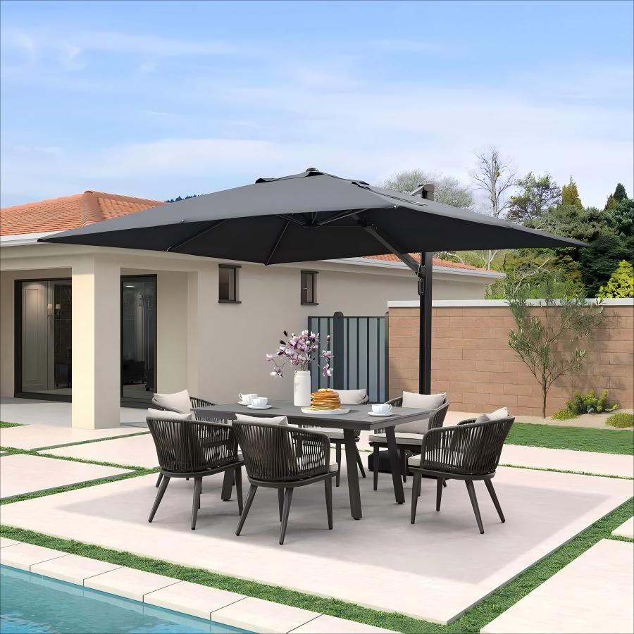 PURPLE LEAF Parasol Déporté Mégagrand Ultra-lourd à Manivelle avec Mât Ultra-Renforcé Parasol d'Extérieur de Jardin Rectangulaire