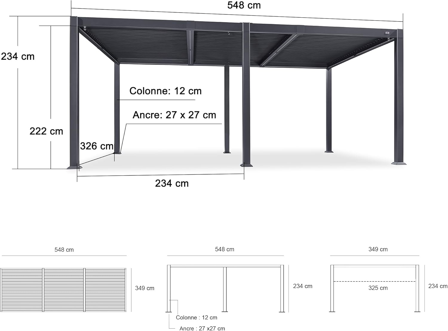 PURPLE LEAF Pergola Bioclimatique Toit à Lames avec Bande Lumineuse LED pour Terrasse Jardin, Gris