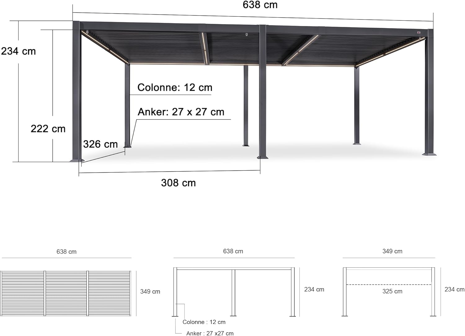PURPLE LEAF Pergola Bioclimatique Toit à Lames avec Bande Lumineuse LED pour Terrasse Jardin, Gris