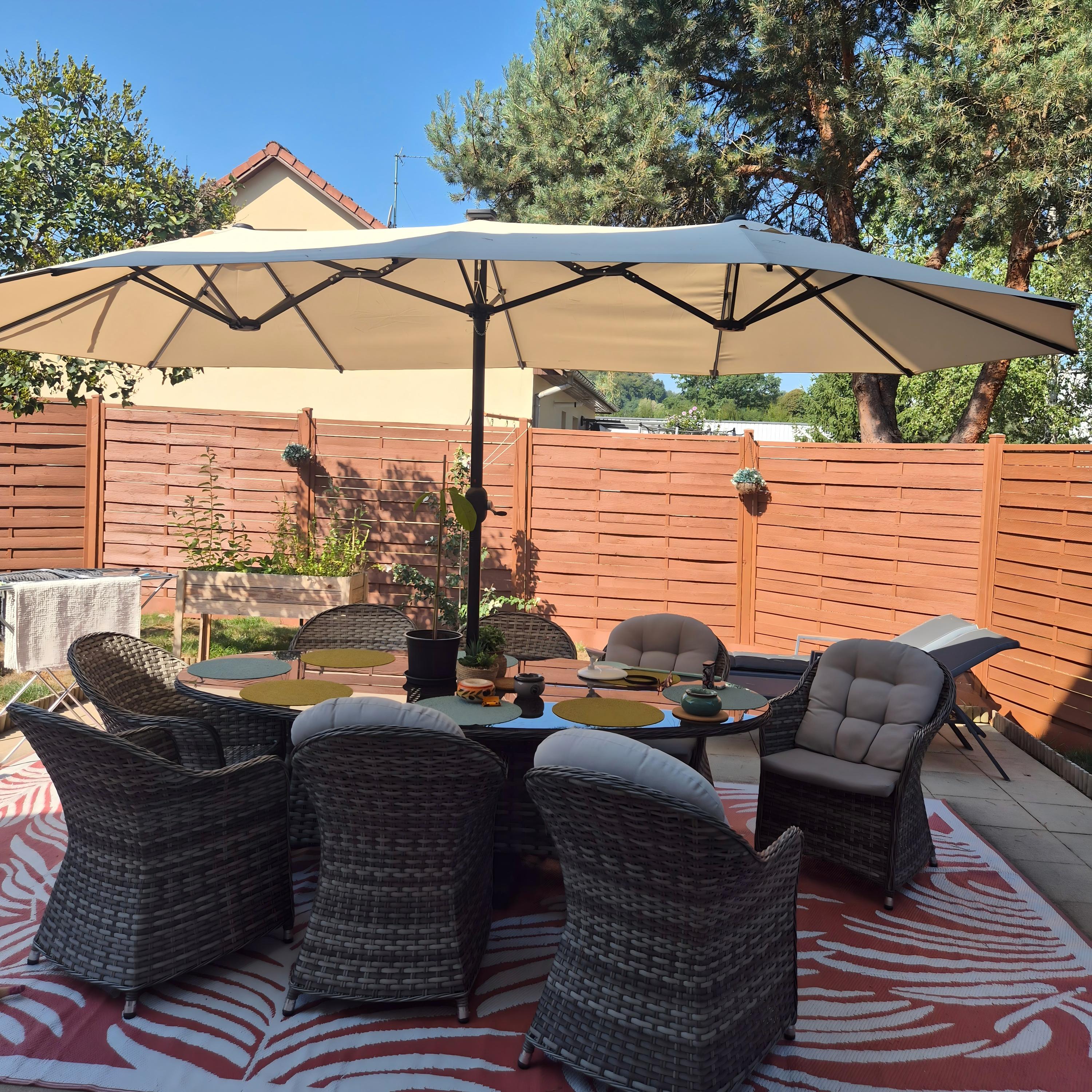 PURPLE LEAF Parasol de Jardin Double avec lumières LED, avec Socle, pour Terrasse, Jardin, Balcon et Piscine