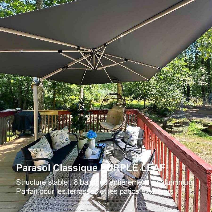 PURPLE LEAF Parasol Déporté Inclinable Rectangulaire, Parasol De Jardin Extérieur Toit à Double Rotatif 360°, Parasol Terrasse Extérieur