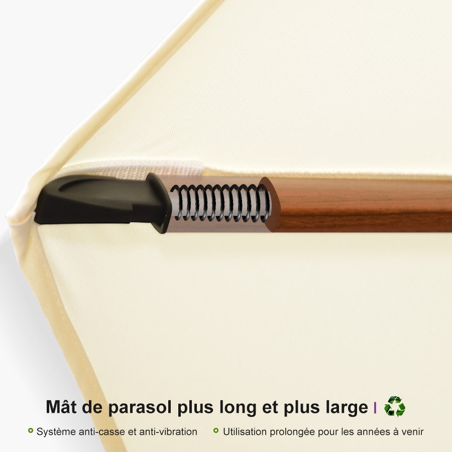 PURPLE LEAF Parasol Déporté Rectanglulaire Grain de Bois en Aluminium avec socle