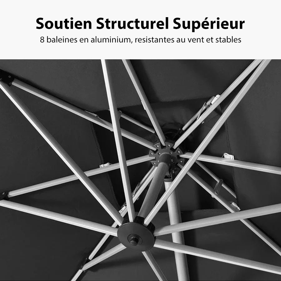 PURPLE LEAF Parasol Déporté Inclinable Rectangulaire, Parasol De Jardin Extérieur Toit à Double Rotatif 360°, Parasol Terrasse Extérieur