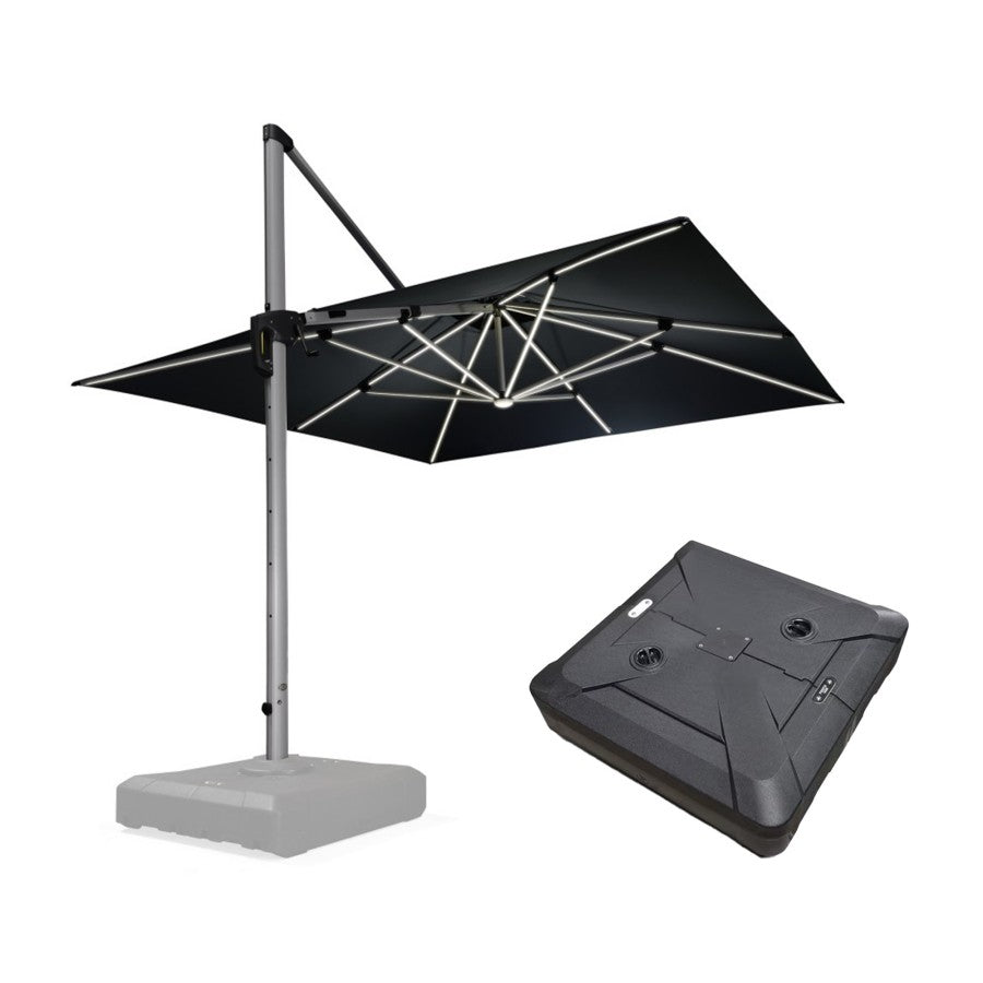 PURPLE LEAF Parasol Déporté avec LED Solaire de Jardin à Double Toit Carré avec socle