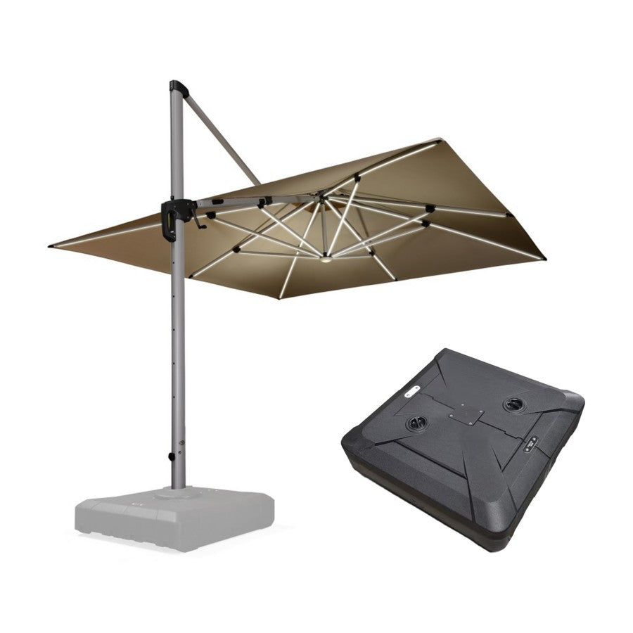PURPLE LEAF Parasol Déporté avec LED Solaire de Jardin à Double Toit Carré avec socle