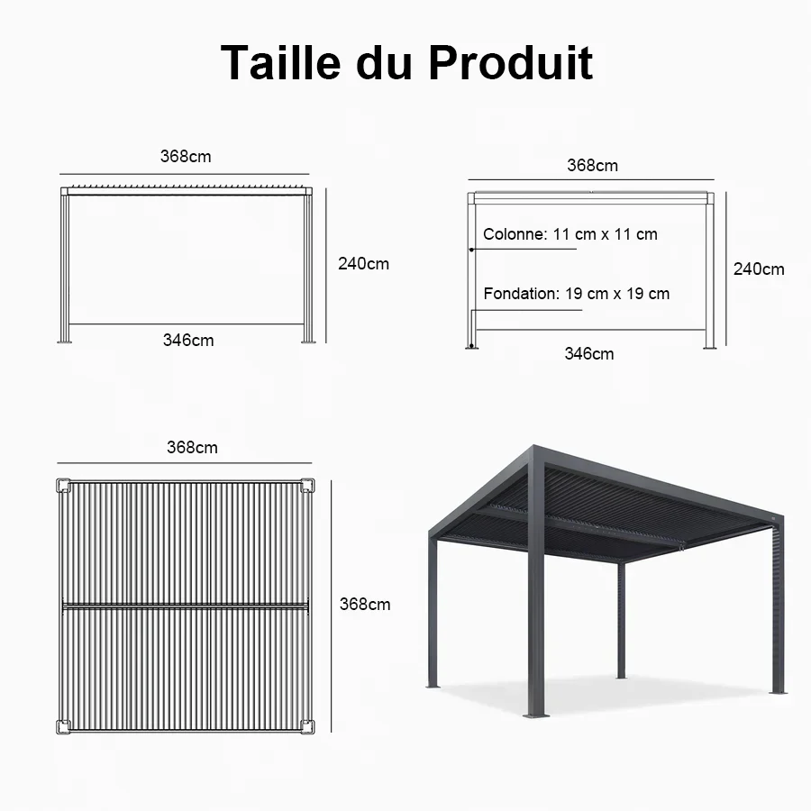 PURPLE LEAF Pergola Bioclimatique Alunimium Toit à Lames Orientables Réglables Tonnelle de Jardin Autoportante avec Stores Enrouleurs Pavillon de Jardin Hardtop Imperméable Abri Terrasse Anthracite