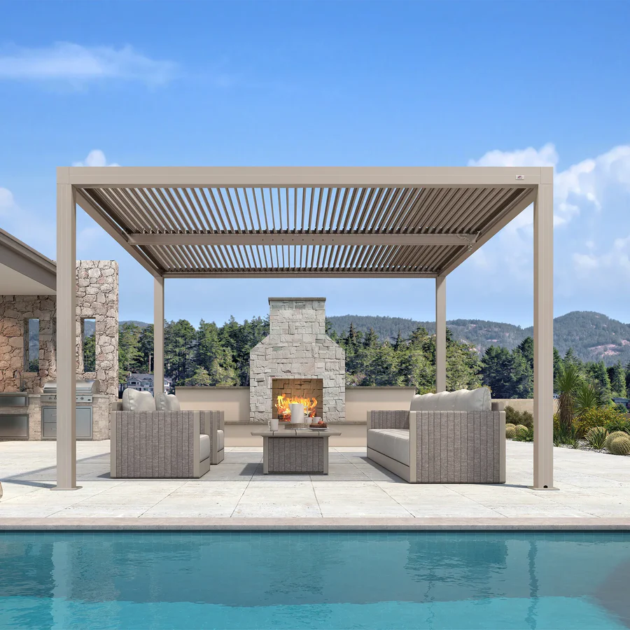 PURPLE LEAF Pergola Bioclimatique Aluminium Tonnelle Indépendante Protection Solaire Pavillon Pour Jardin Terrasse Champagne