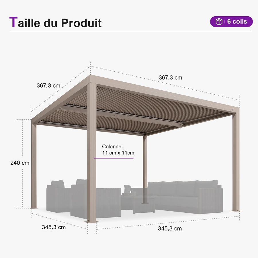 PURPLE LEAF Pergola Bioclimatique Aluminium Tonnelle Indépendante Protection Solaire Pavillon Pour Jardin Terrasse Champagne