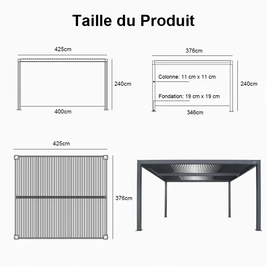 PURPLE LEAF Pergola Bioclimatique Alunimium Toit à Lames Orientables Réglables Tonnelle de Jardin Autoportante avec Stores Enrouleurs Pavillon de Jardin Hardtop Imperméable Abri Terrasse Anthracite