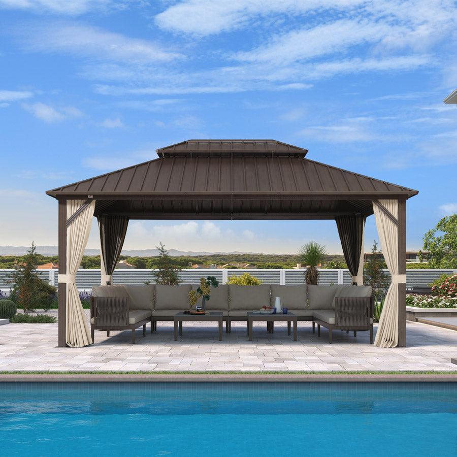 PURPLE LEAF Tonnelle De Jardin Tonnelle Aluminum Résistant à l'eau et stable Adapté à toutes les saisons Double Toit Acier Galvanisé，Économique - Bronze