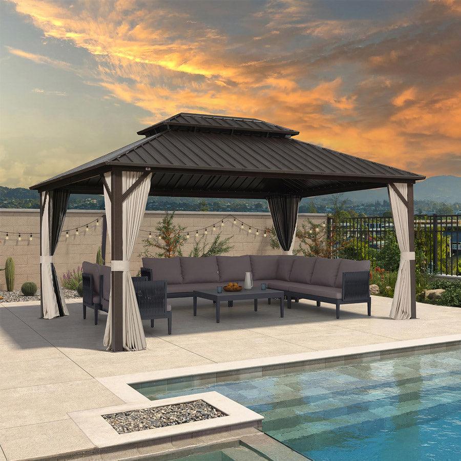 PURPLE LEAF Tonnelle De Jardin Tonnelle Aluminum Résistant à l'eau et stable Adapté à toutes les saisons Double Toit Acier Galvanisé，Économique - Bronze