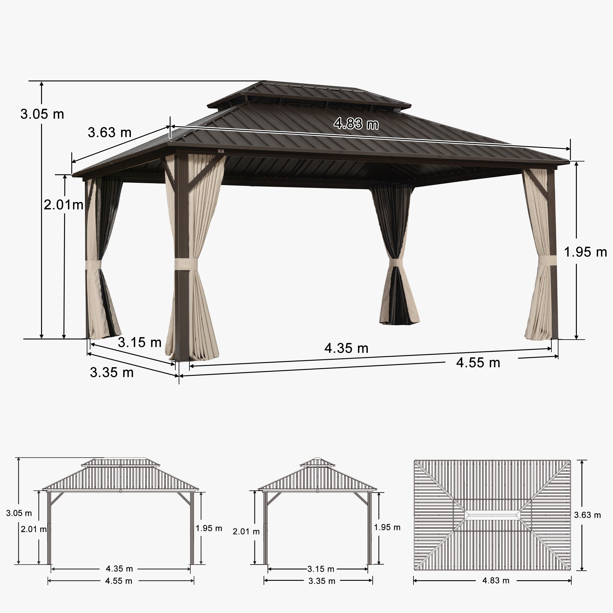 PURPLE LEAF Tonnelle De Jardin Tonnelle Aluminum Résistant à l'eau et stable Adapté à toutes les saisons Double Toit Acier Galvanisé，Économique - Bronze