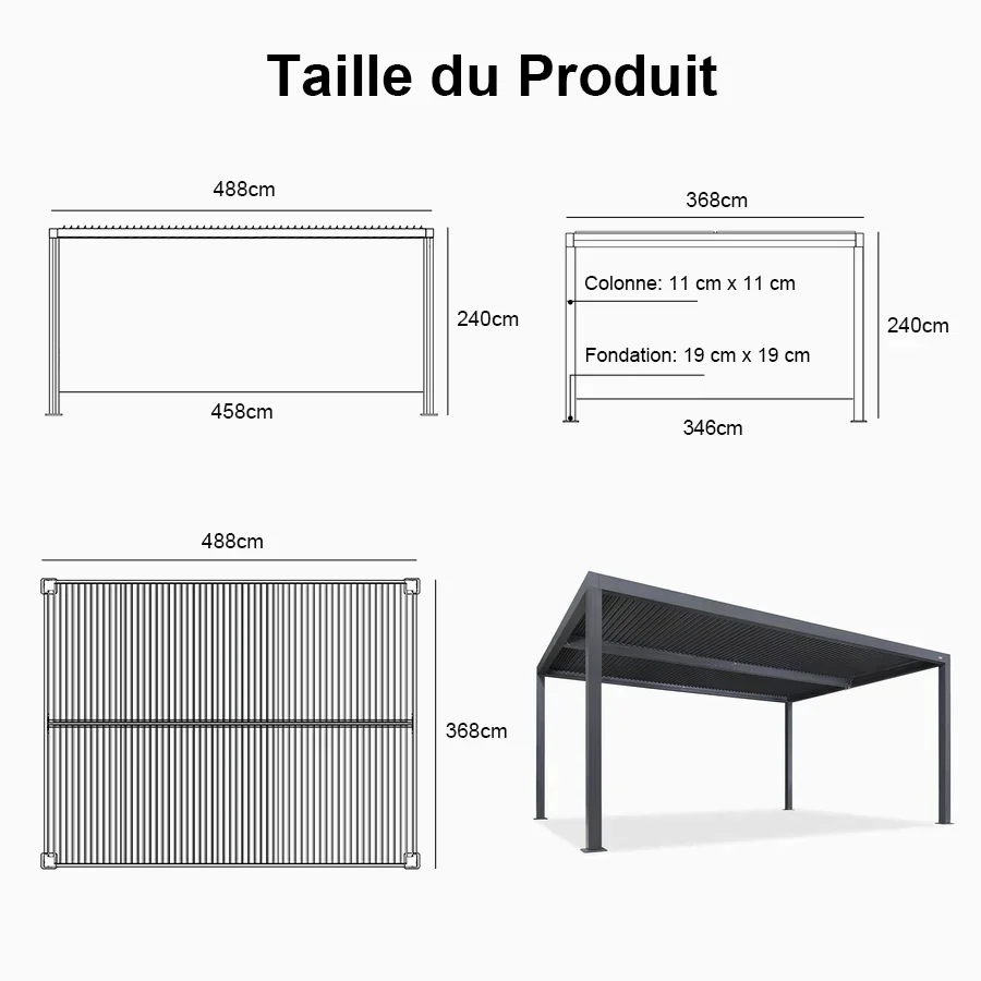 PURPLE LEAF Pergola Bioclimatique Alunimium Toit à Lames Orientables Réglables Tonnelle de Jardin Autoportante avec Stores Enrouleurs Pavillon de Jardin Hardtop Imperméable Abri Terrasse Anthracite